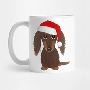 Longhaired Chocolate Dachshund with Santa Hat Cute Dog Christmas Mug